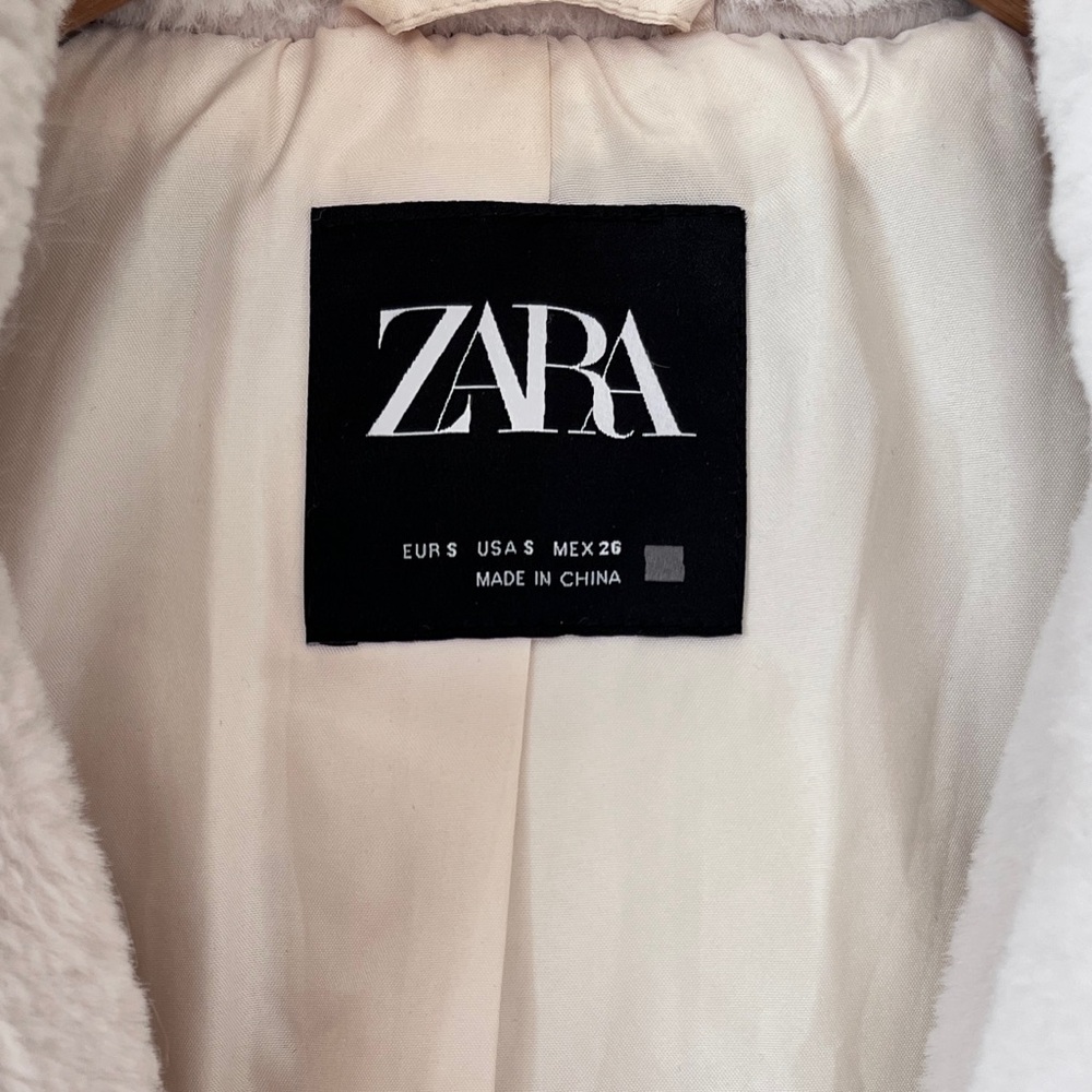 ZARA Women’s Ivory Cream Faux Fur Short Teddy Coat Size S - Picture 8 of 10
